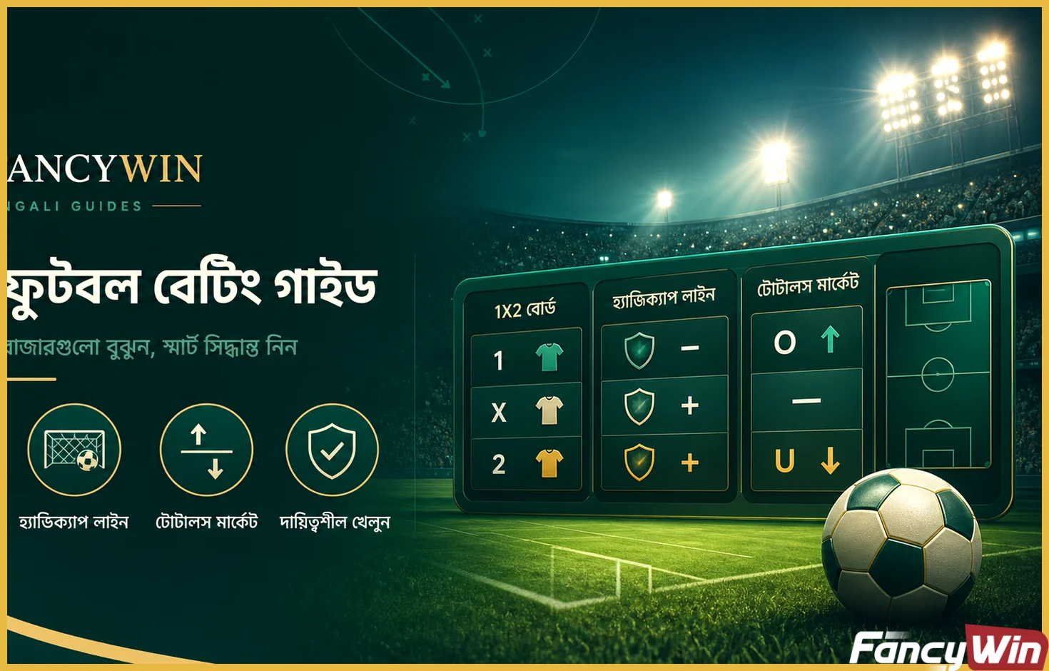ফুটবল বাজি: 1X2, হ্যান্ডিক্যাপ ও মোট বুঝুন Football Bettingের 1X2, handicap ও totals guide visual