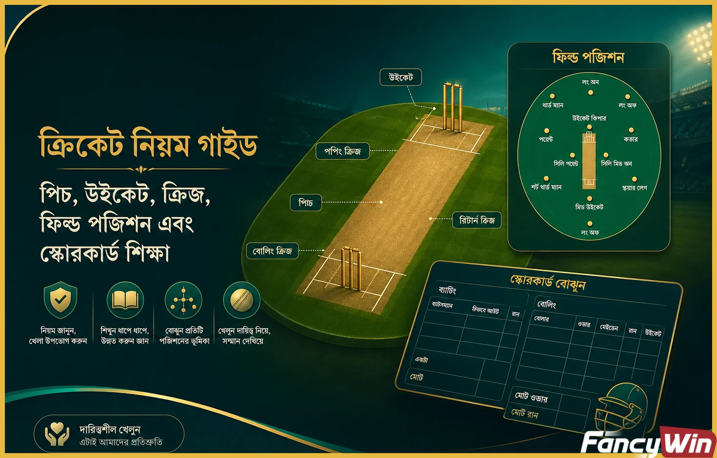 ক্রিকেটের ফরম্যাট, রান, উইকেট ও স্কোরকার্ডের চিত্র