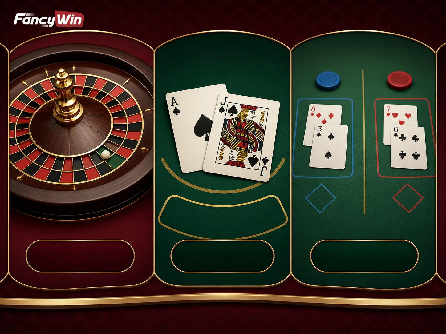 Fancywin Casino-এ roulette, blackjack ও baccarat game বাছাইয়ের visual