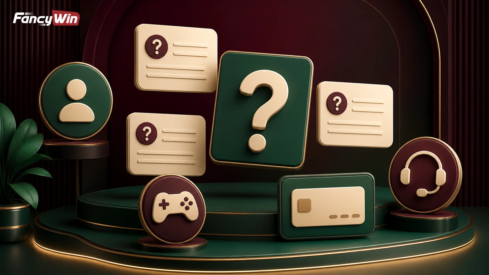 Fancywin FAQ help center-এ account, game ও support question-এর visual